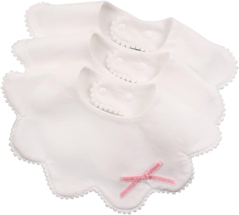 JANGANNSA 3 PCS White Flower Baby Bibs Infant Burp Clothes For Baby Girls Saliva Towel Cotton Infant Toddler Girls Bibs - Image 1
